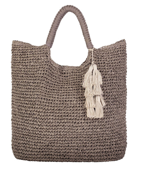 MEL -WOVEN STRAW TOTE - TAUPE