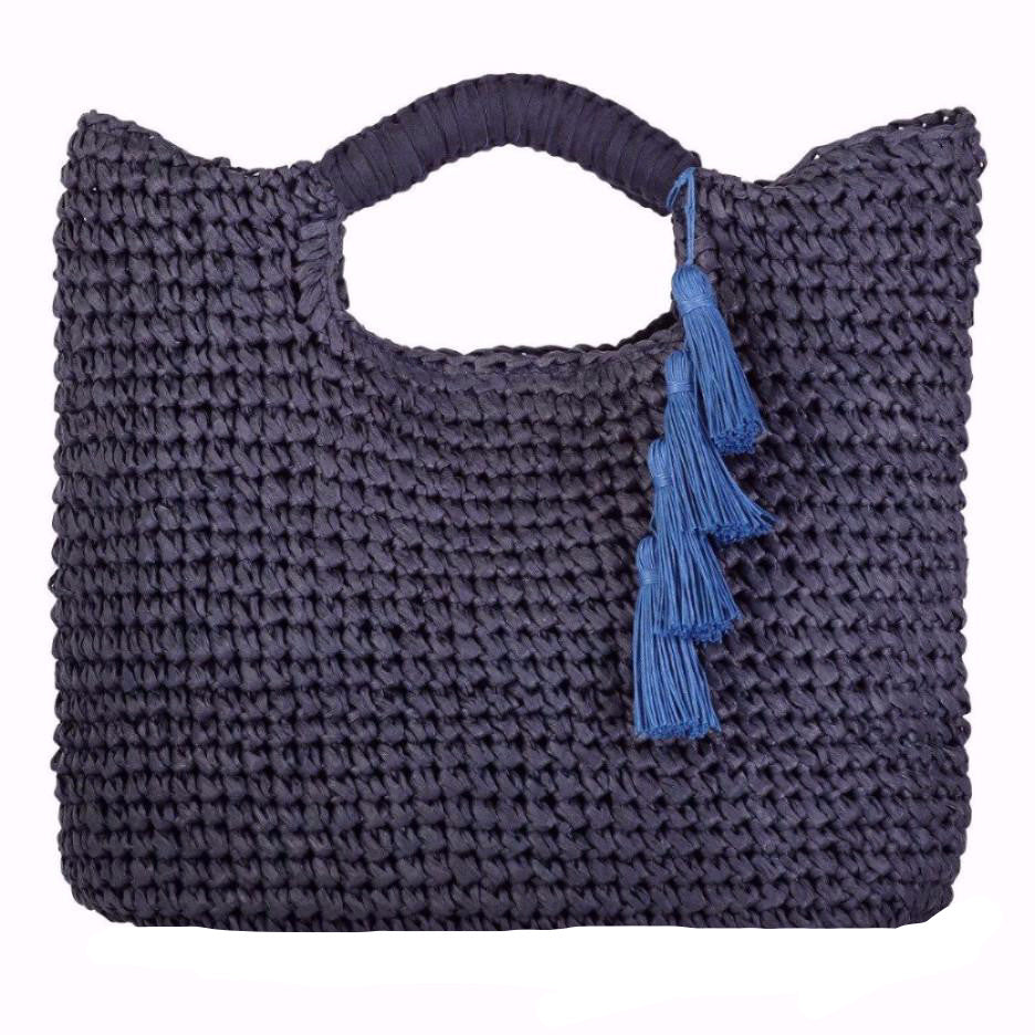 Paloma Navy Woven Straw Tote