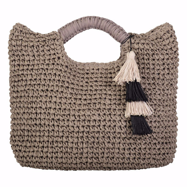 Paloma -  Taupe Woven Straw Tote