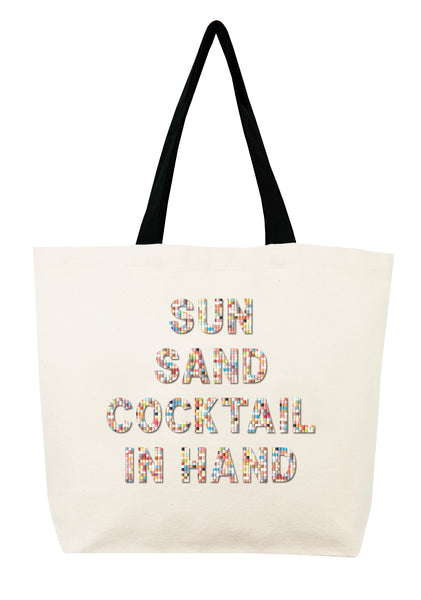Sun Sand Cocktail In Hand Confetti Bead Tote
