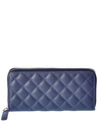 KC JAGGER QUILTED LEATHER ZIP AROUND WALLET - NAVY